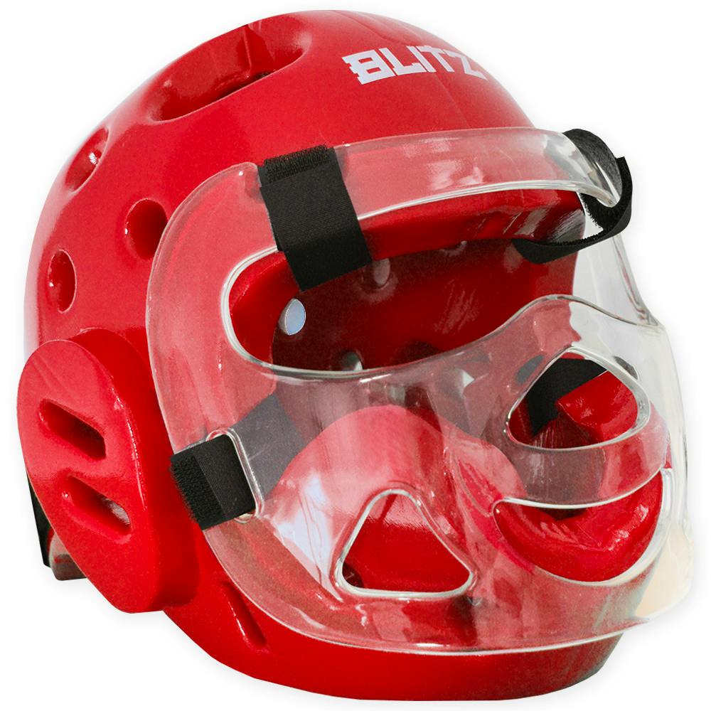 Image of Blitz Dipped Foam Head Guard With Face Shield - Red