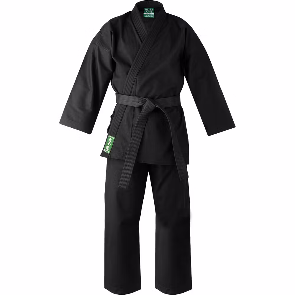 Image of Blitz Kokoro Karate Gi - Black  - European Cut - Traditional Tie