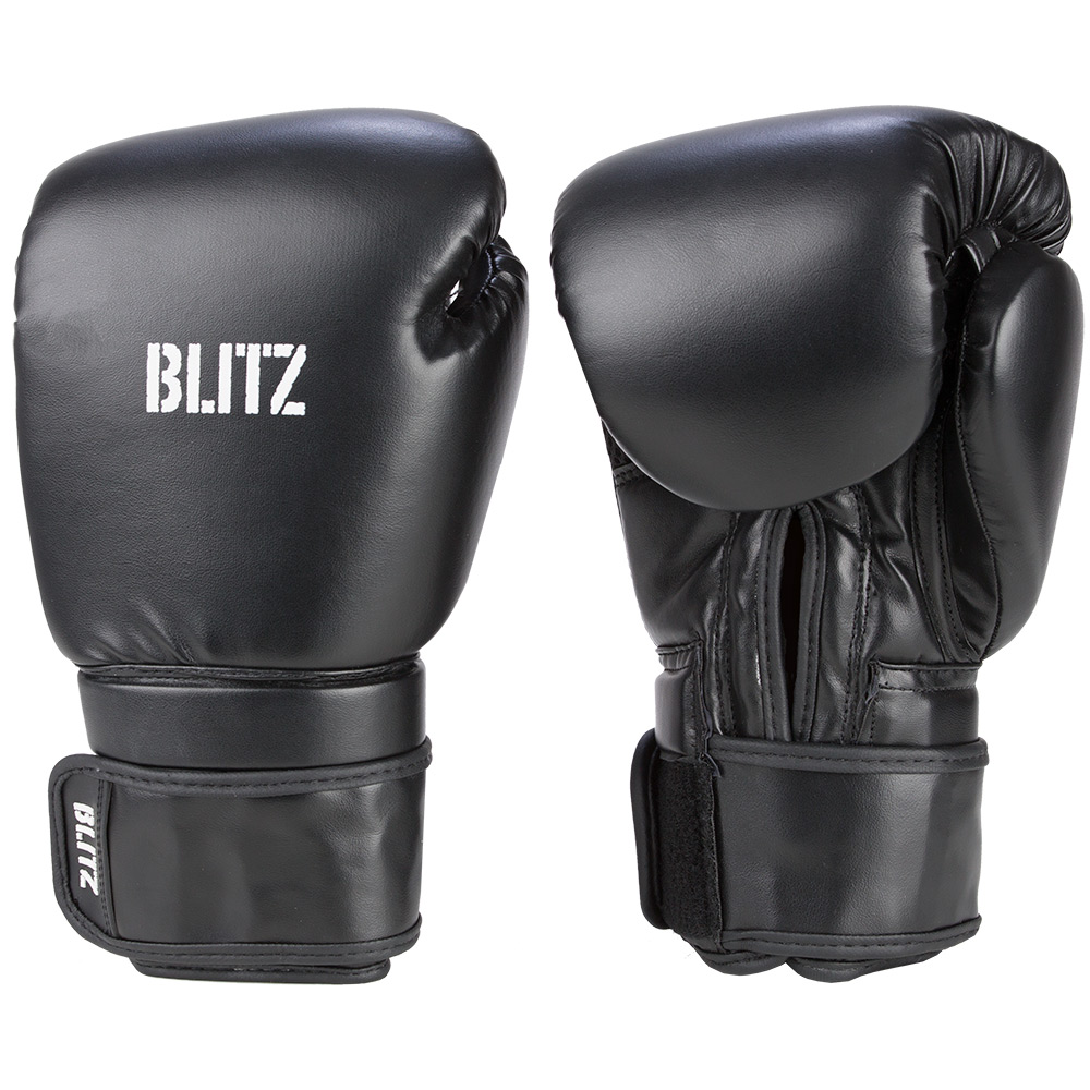 Blitz Kickboxing Gloves Open Palm PU Semi Contact Black Blue Red 