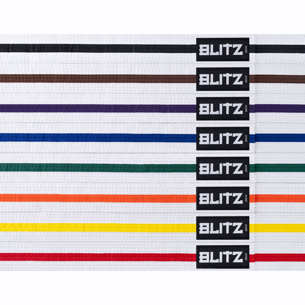 Blitz Striped Karate Belt White With Purple Stripe 230mm 